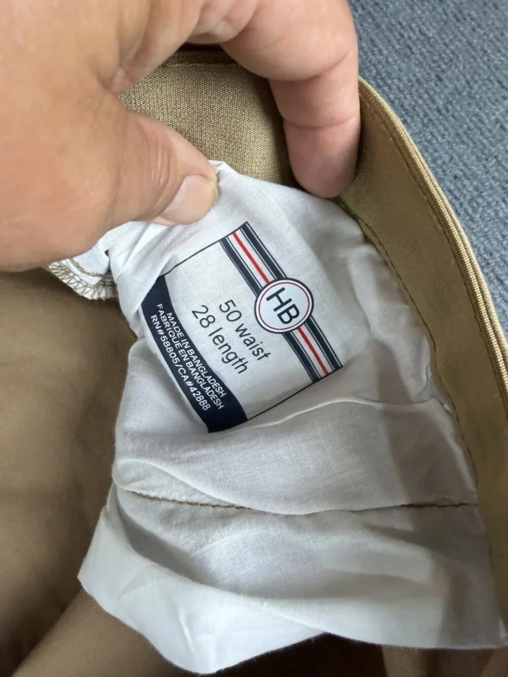 HB Mens Continuous Comfort Waistband Khaki Pants 50W 28L